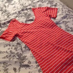 Forever21 coral stripe fitted dress