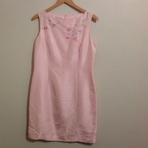 Pink embroidered silk sheath dress