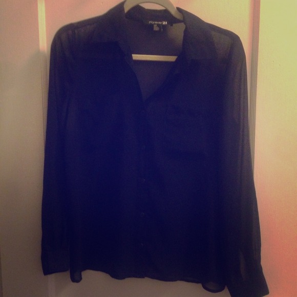 Sheer, navy blue blouse