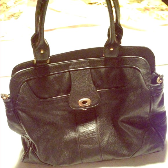 Black leather handbag