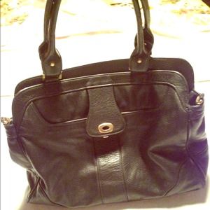 Black leather handbag