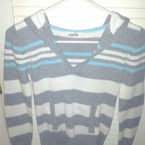 Grey white and teal striped sweater - Picture 1 of 1
