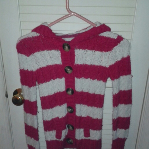 Pink and white striped sweater coat - Picture 1 of 1