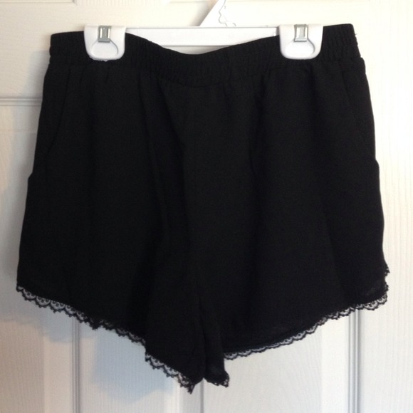 Chiffon Black Shorts with lace trim