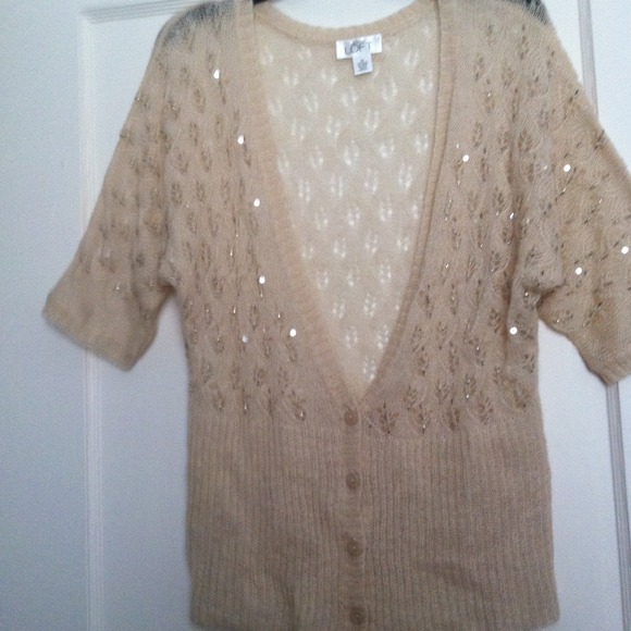 Beige Quarter-Sleeve Cover Up Sweater