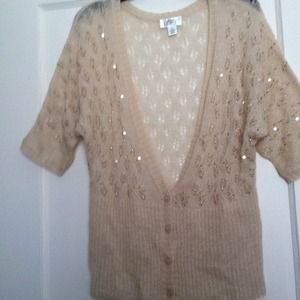 Beige Quarter-Sleeve Cover Up Sweater