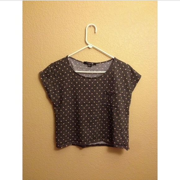 Grey and Beige Polka-Dotted Crop Top