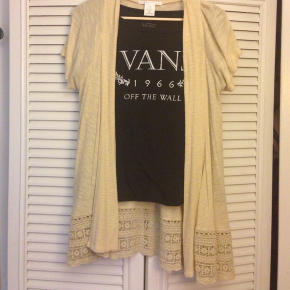 tan, crochet shirt