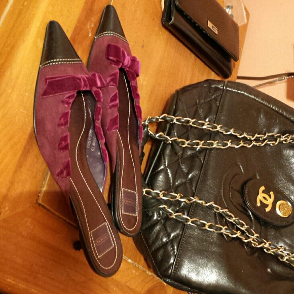 Authentic coach velvet and leather slide