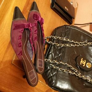 Authentic coach velvet and leather slide