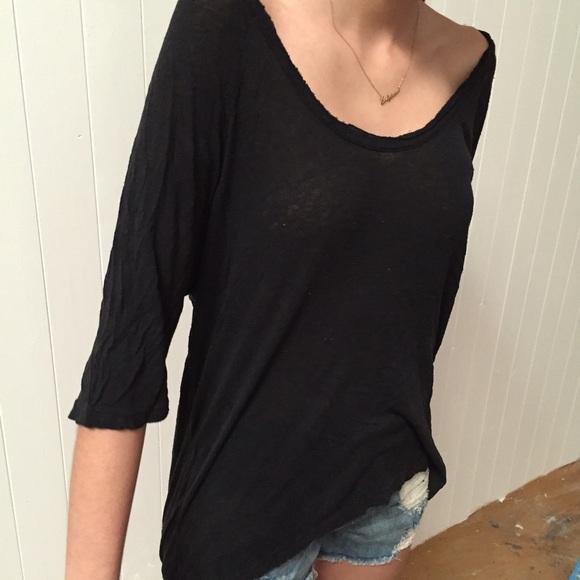 Scoop Neck Black Half Sleeve Shirt - Picture 2 of 3