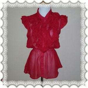 Red Sheer Ruffle Top