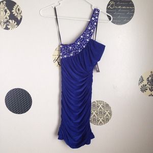 Royal blue one shoulder homecoming dress