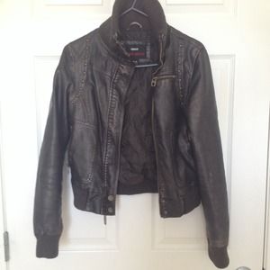 Faux brown leather jacket, like new!!