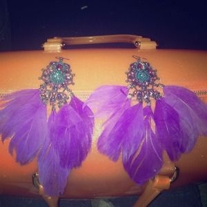 Gem  feathered earrings .
