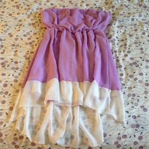 Strapless purple & white dress