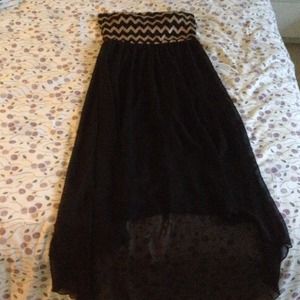 Strapless gold & black chevron dress