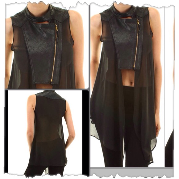 Tops - Faux leather & Sheer Vest detailed!SzS NWT💥