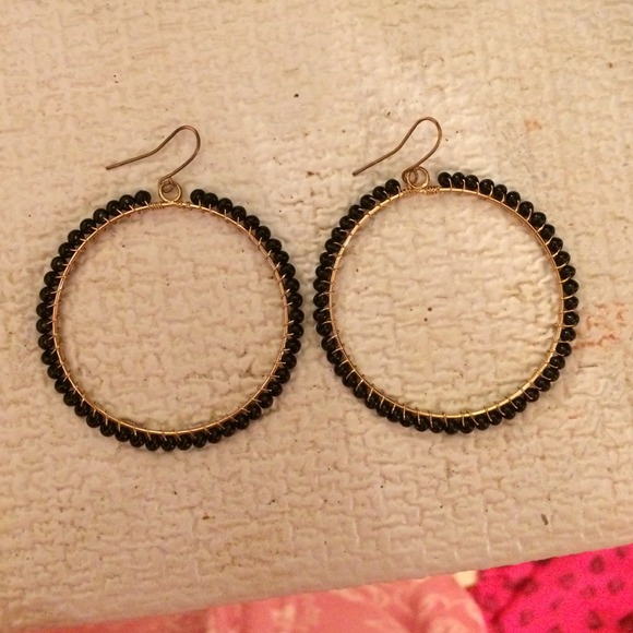 Zara, black beaded, , gold, hoop earrings