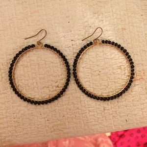 Zara, black beaded, , gold, hoop earrings
