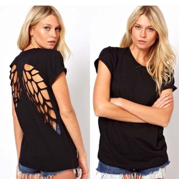 Black cut out winged shirt