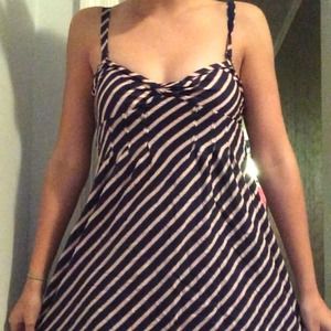 Striped navy, white, and red dress