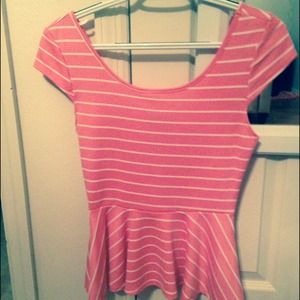 Sz Medium Light Pink w/ White Striped Peplum Shirt