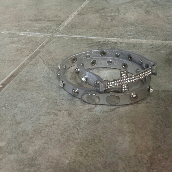 Silver rhinestone cross wraparound bracelet