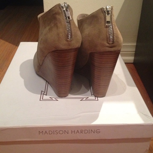 Madison Harding taupe suede wood wedge booties - Picture 3 of 4