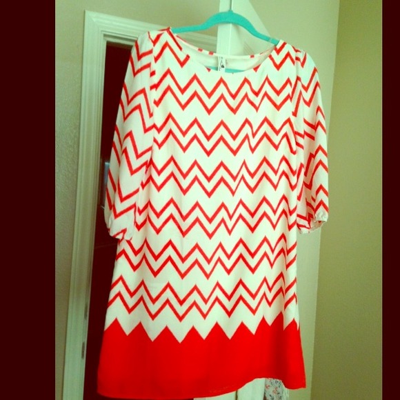 Orange and White Chevron Dress