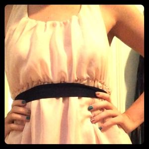 Light pink dress with navy accents