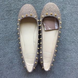 Zara Gold Spikes and Sparkle Taupe Flats