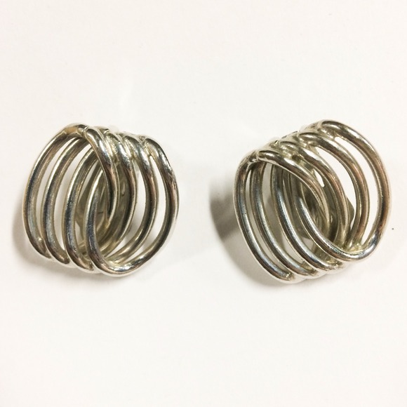 Vintage Bergere Silver Tone Abstract Earrings