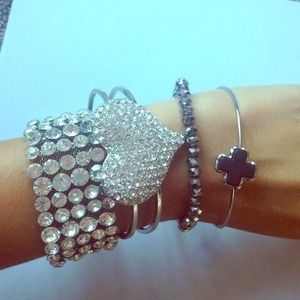 Silver bangles! Lots of fake diamonds 😊