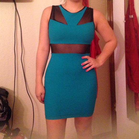 Bebe turquoise mesh dress - Picture 3 of 4