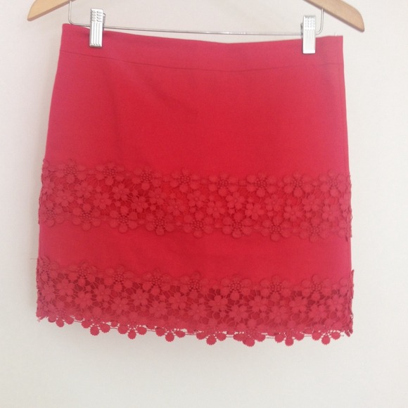J. Crew red mini skirt with lace detail