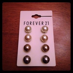 Forever 21 // white+brown+gray faux pearl earrings