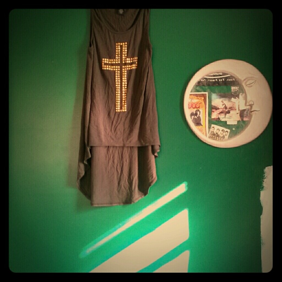Army green high low blouse