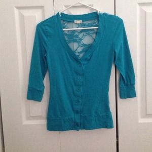 Teal lace back cardigan