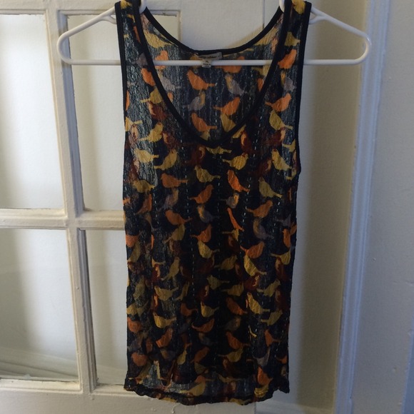 Sheer Navy Top with Bird Design