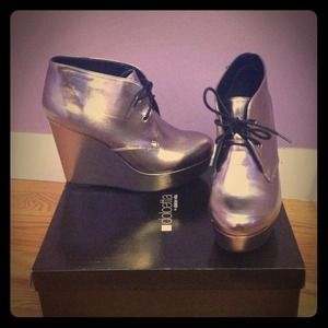 pewter lace up wedge booties