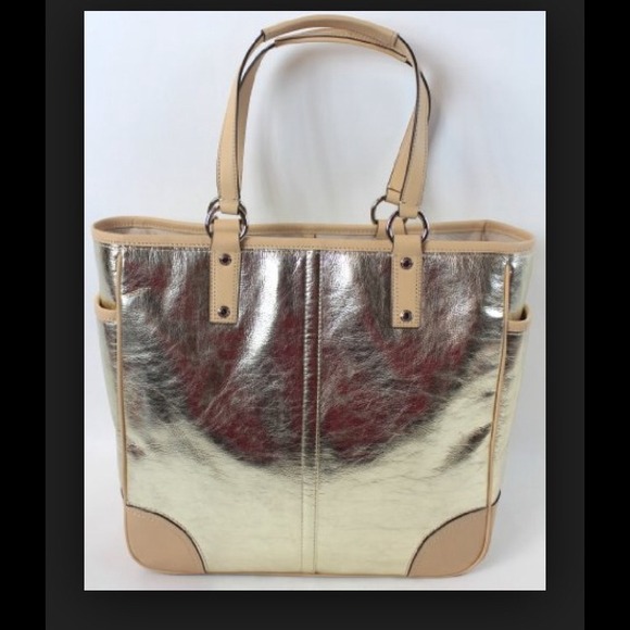 COACH EXTRA-LARGE SIGNATURE PVC METALLIC GOLD LEATHER ERGO  COACH Silver / Gold Metallic Leather Tote