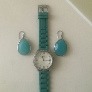 Authentic Fossil Watch and earring set