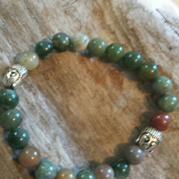 Multicolor agate stone Buddha stretch bracelet
