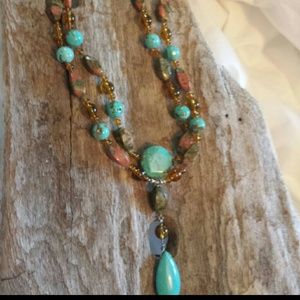 Boo chic, 2 layer turquoise and jasper nexklace