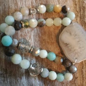 Hand cut druzy with faceted amazonite bracelet