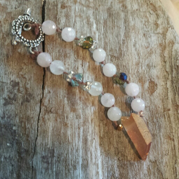 Pink quartz and crystal bracelet
