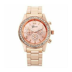 Womens Real Rose Gold Geneva Watch Bling Jewelry