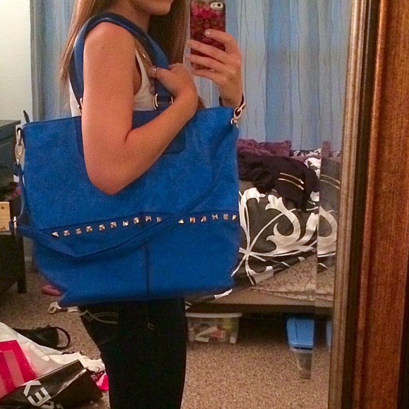 Stud detail cobalt blue handbag - Picture 2 of 3