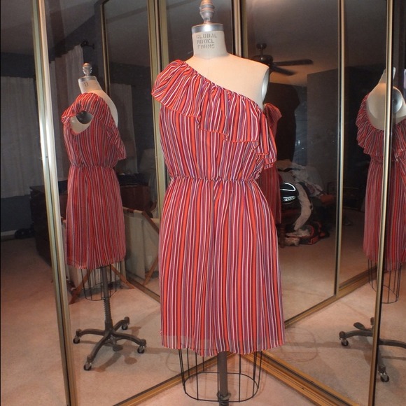 Orange striped one shoulder dress
